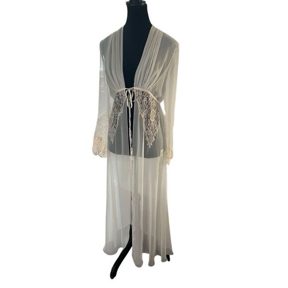 Vintage Neiman Marcus Jonquil By Diane Samandi Sheer Pale Pink Lace Maxi Duster - Picture 1 of 16